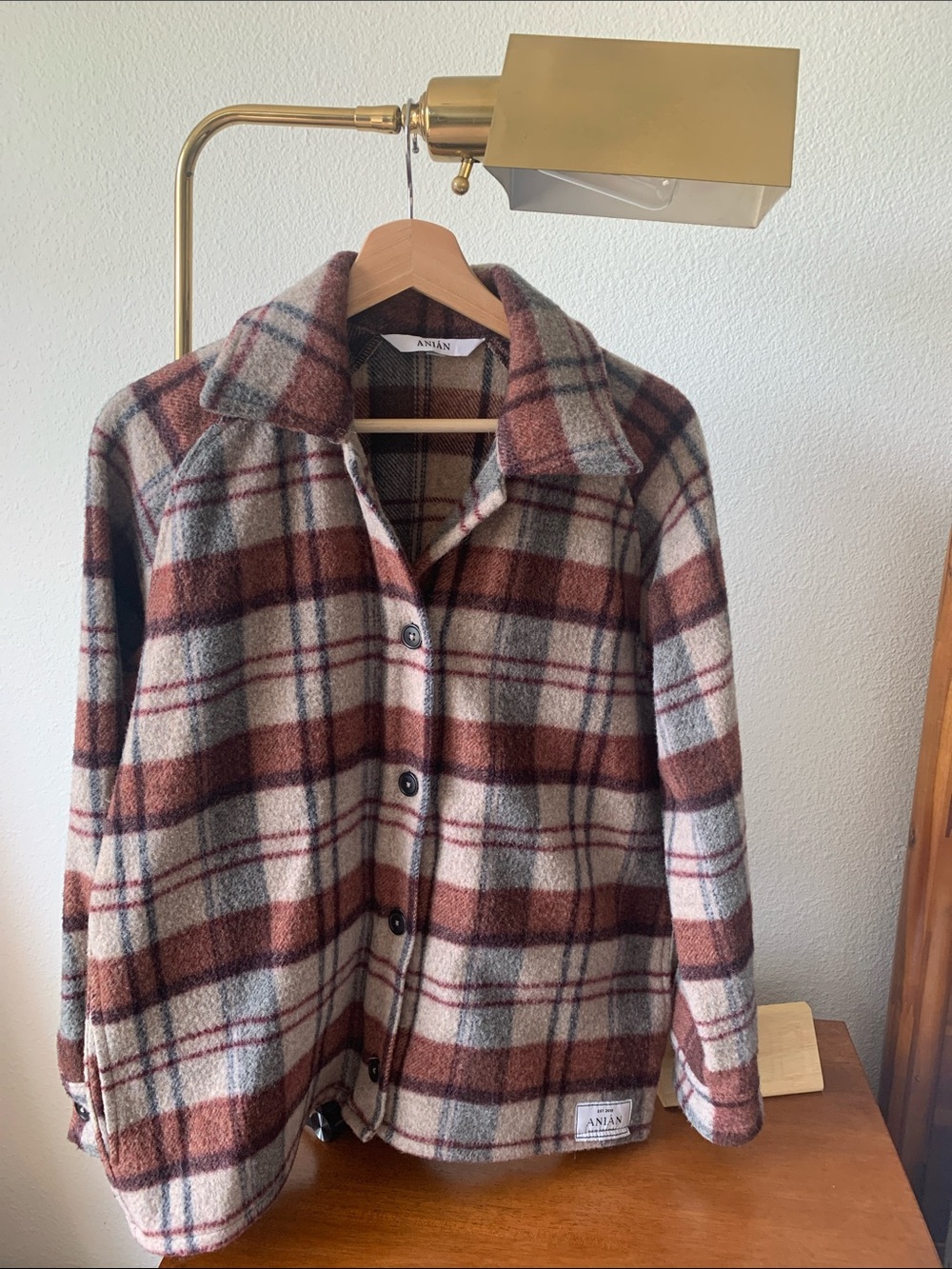 Anian flannel button-down coat, XS, professionally shortened